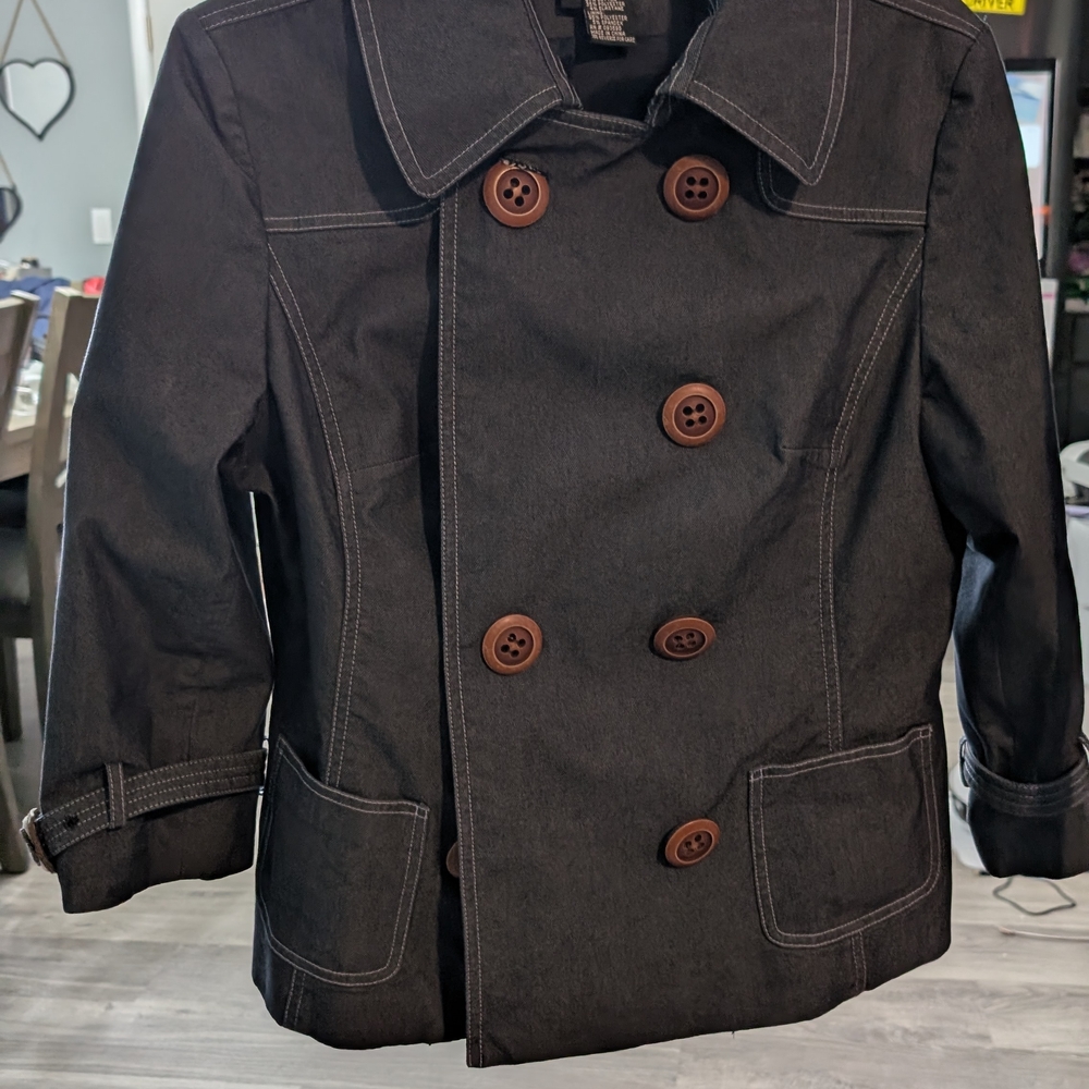 Women's Black Peacoat with Brown Buttons